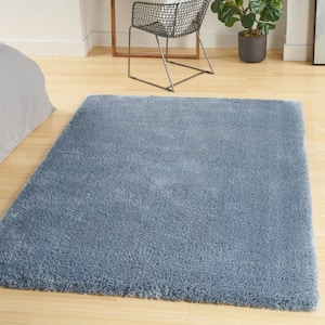 Luxurious Shag Light Blue 4 ft. x 6 ft. Abstract Glam Contemporary Area Rug