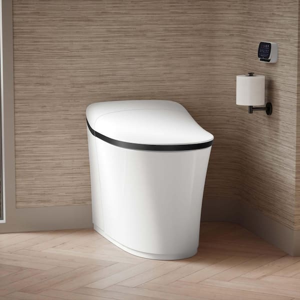 Eir 12 in. Rough In One-Piece 0.8/1.0 GPF Dual Flush Elongated Smart Bidet Toilet in Matte Black/White with Air Drying