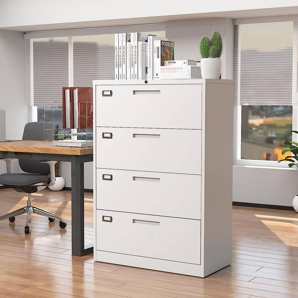 White Metal 4-Drawer Lockable Filing Cabinet