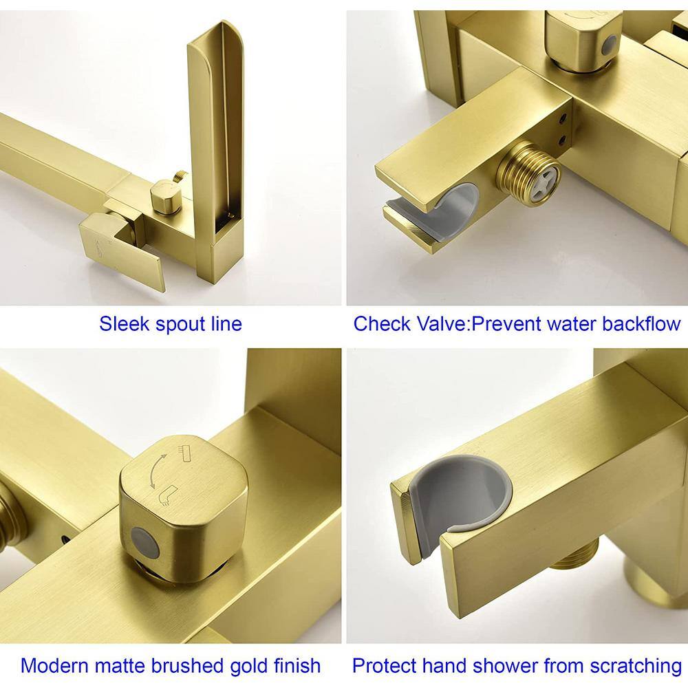 Brushed Gold Freestanding Tub Faucet with Handheld Shower