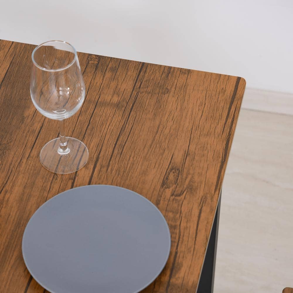 Rustic Brown MDF and Steel Pub Table Set with 2 Chairs