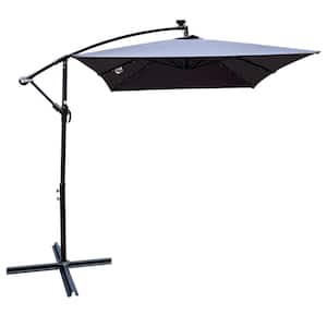 10 ft. x 6.5 ft. Steel Cantilever Solar Patio Umbrella in Anthracite Offset Umbrella with 26 LED Lights and Cross Stand