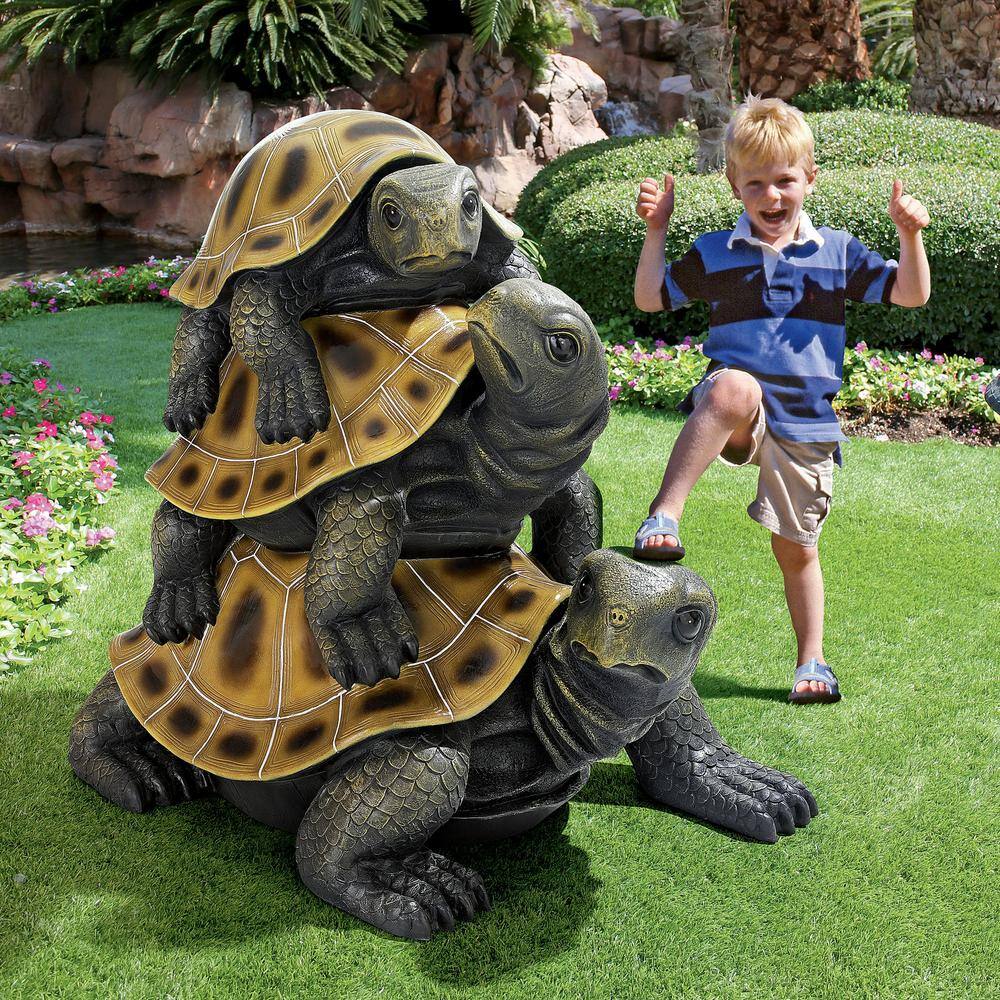 Giant Hand-Painted Resin Stacked Turtle Garden Statue