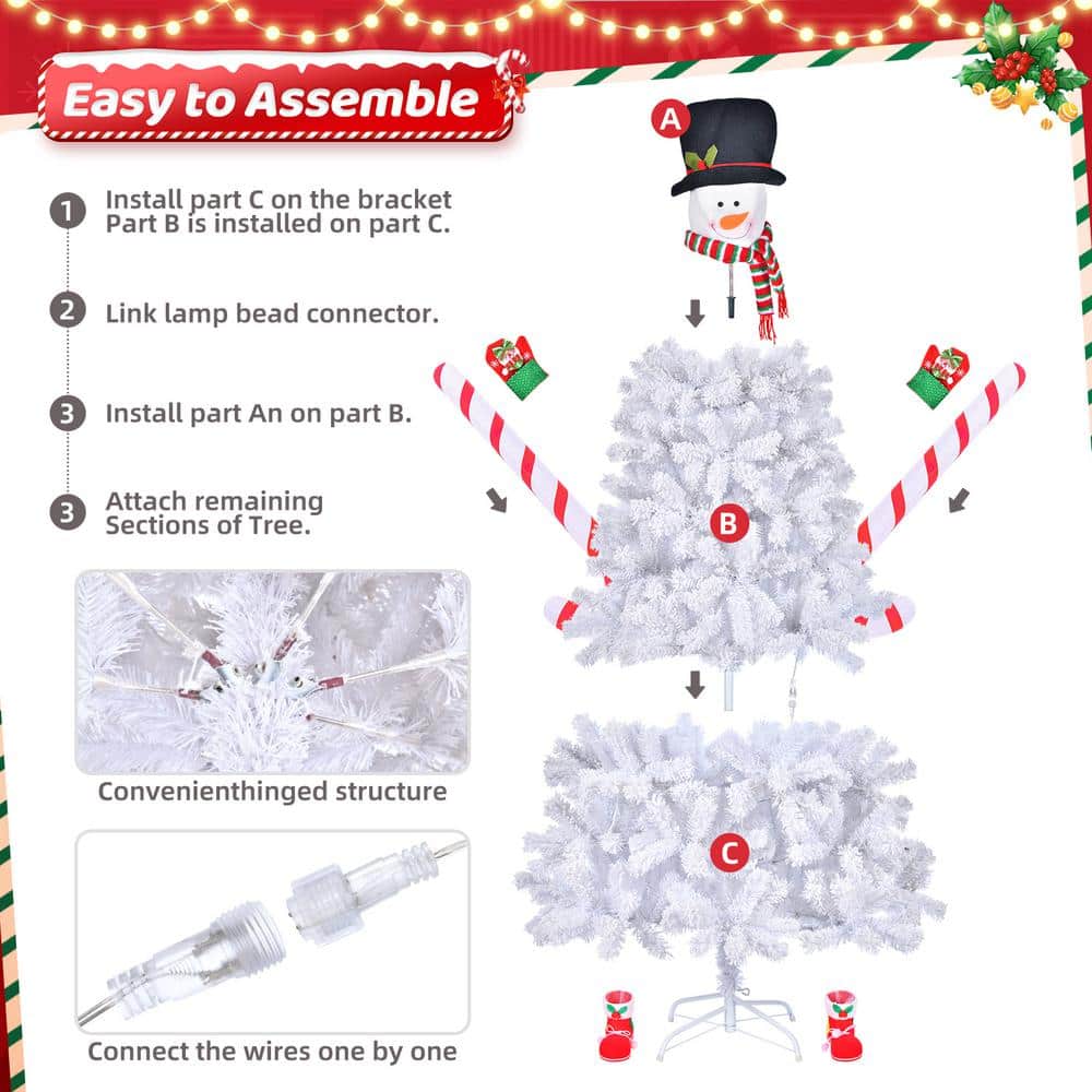 6.5ft White Snowman Pre-Lit Christmas Tree with LED Lights