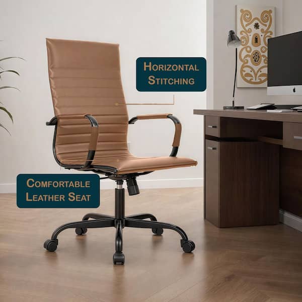 Leisuremod Harris High Back Leather Desk Swivel Armrests Modern