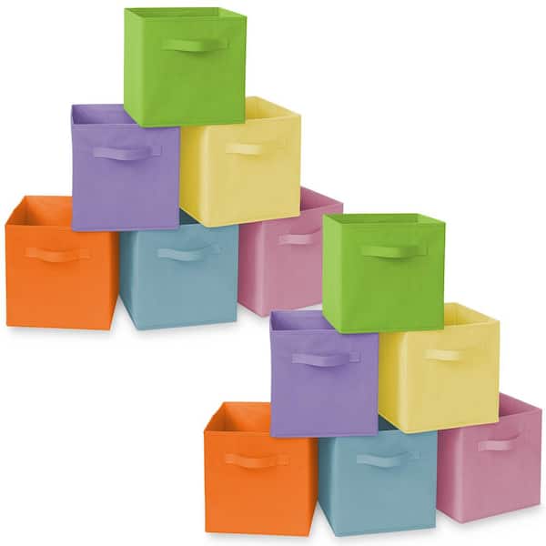 Casafield Multi-Colored 11 in. x 11 in. Fabric Collapsible Cubes Decorative Basket Storage Bins-Set of 12
