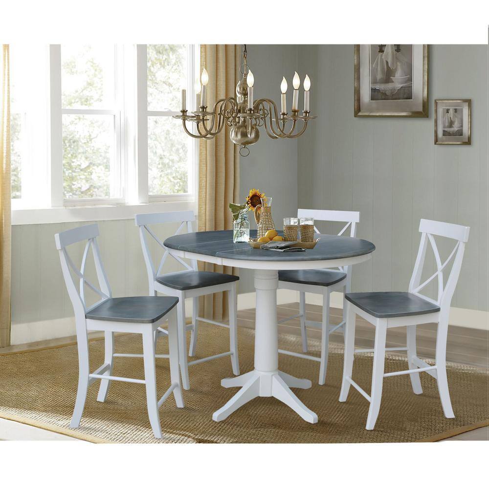 Elegant X-Back Solid Parawood Counter Stool, White and Heather Gray