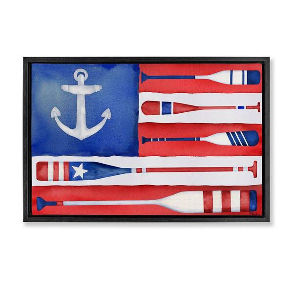 Stupell Industries Patriotic Oar Flag by Paul Brent Black Floater Frame Typography Graphic Art Print 21 in. x 31 in.
