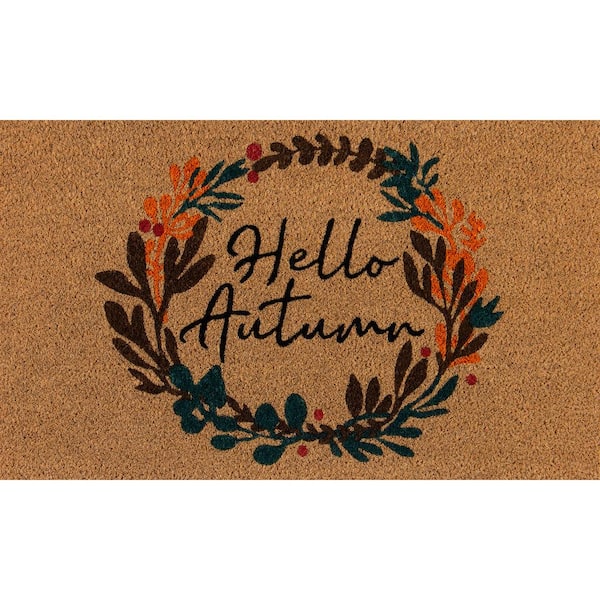 Home Accents Holiday Hello Autumn Wreath 18 in. x 30 in. Coir Doormat