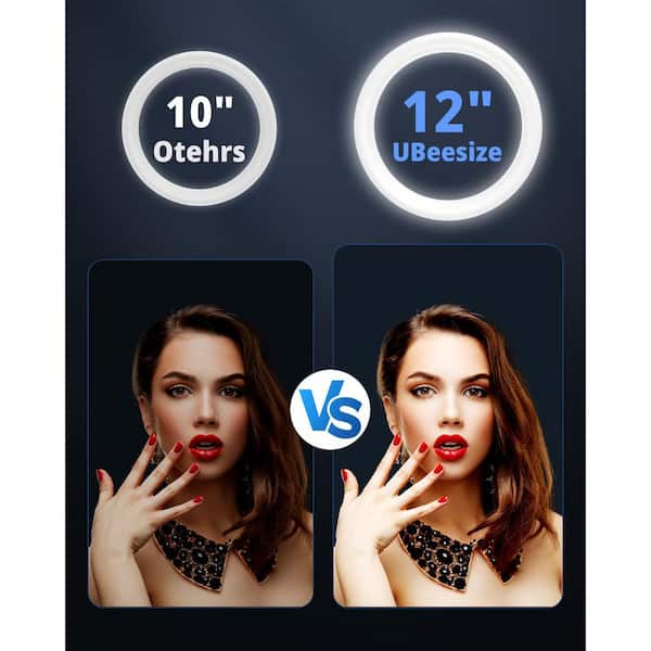 36.8 in. Black Plug-in Dimmable and Flexible LED Ring Magnifier Desk Lamp with Phone Holder for Content Creation