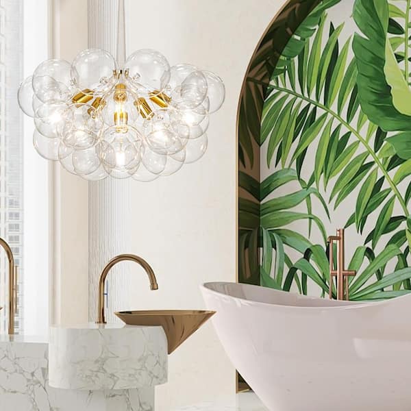 HUOKU Alma 6-Light 24.8 in.W Gold and White Cluster Bubble