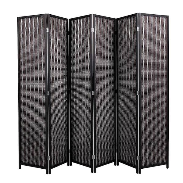 Zeus & Ruta 6 ft. Black Tall Room Divider Weave Fiber Folding Privacy ...