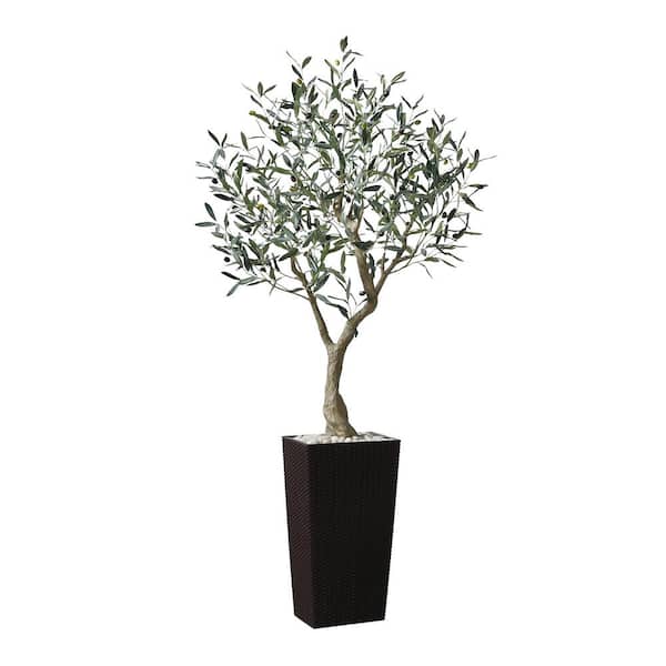 DR.Planzen 6 ft.Artificial Olive Tree UV Resistant with Brown Tall Planter, Faux Olive Tree for Outdoor Decor