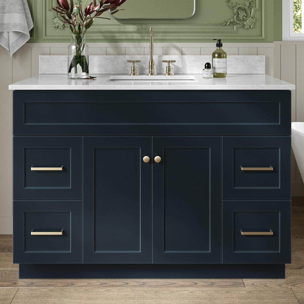 "Hamlet 48 in. Single Sink Freestanding Bathroom Vanity in Midnight Blue with 0.75"" Carrara White Marble Top" price history on PriceWatchPro