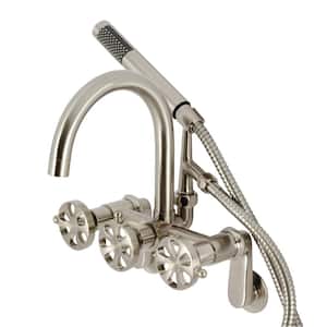 Belknap 3-Handle Wall-Mount Clawfoot Tub Faucet with Hand Shower in Brushed Nickel