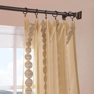 Cleopatra Gold Striped Embroidered 50 in. W x 84 in. L Rod Pocket Sheer Curtain (Panel 1)