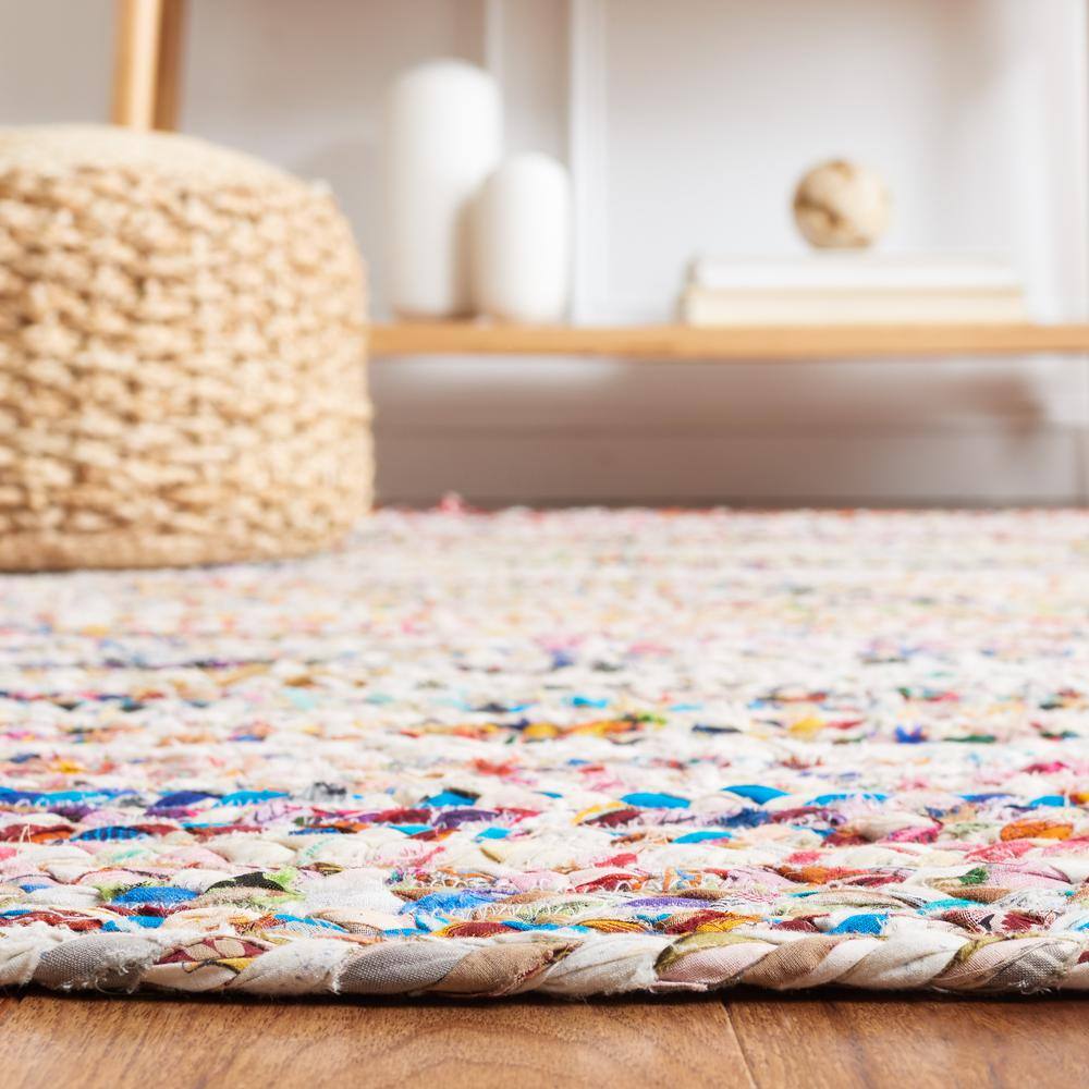Beige & Multi 6' x 9' Oval Handmade Cotton Area Rug