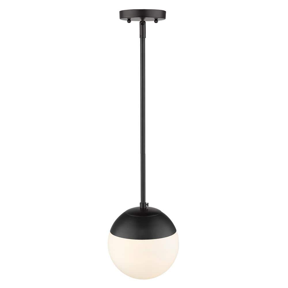 Mini Globe Indoor/Outdoor Pendant Light in Matte Black with Glass Accent