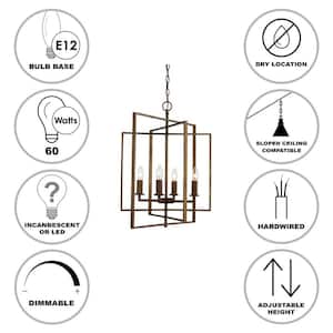El Capitan 20 in. 4-Light Antique Gold Pendant Light Fixture with Caged Metal Shade