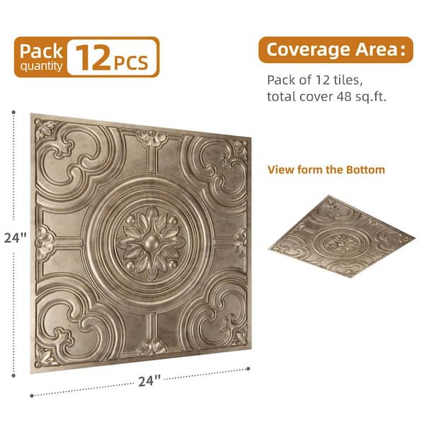 Antique Gold 2 ft. x 2 ft. Decorative Faux Tin Drop In Ceiling Tile, Square Edge Lay-In Ceiling Tile (48 sq. ft./Case)