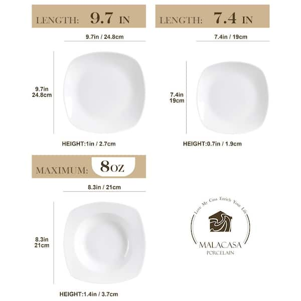 MALACASA 18-Piece Gourmet Porcelain Dinnerware Sets, Modern White Round  Dish Set for 6 - Premium Serving Plates and Bowls Sets for Dessert, Salad