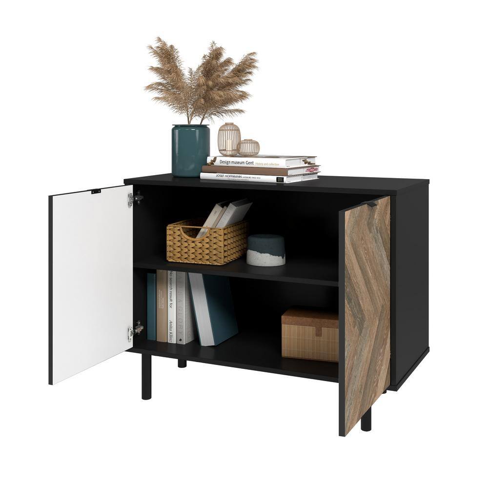 Liam Brown and Black Mid-Century Modern Accent Cabinet
