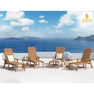 Hampton Teak Patio Plastic Outdoor Chaise Lounge Chair with Adjustable Backrest Pool Lounge Chair and Wheels Set of 3