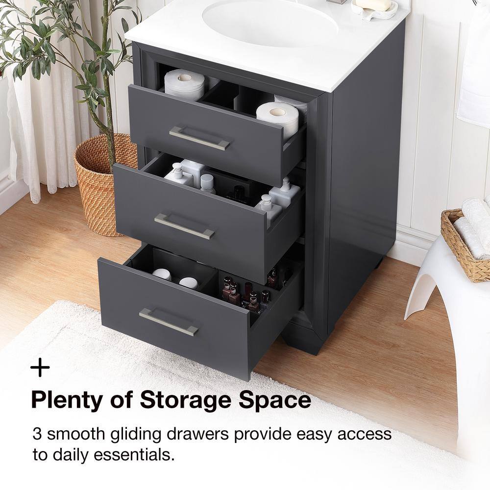 Dark Charcoal 24'' Single Freestanding Bathroom Vanity with Marble Top