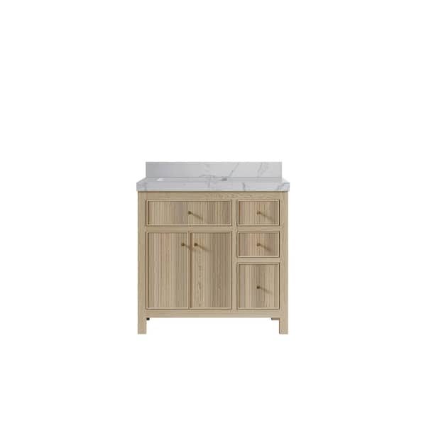 Willow Collections Sonoma Oak 36 in. W x 22 in. D x 36 in. H Single Left Offset Sink Bath Vanity in White Oak with 2 in. Venation Qt. Top