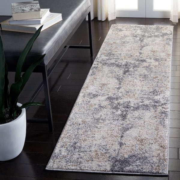 Aston Light Gray/Gray 2 ft. x 21 ft. Distressed Geometric Runner Rug