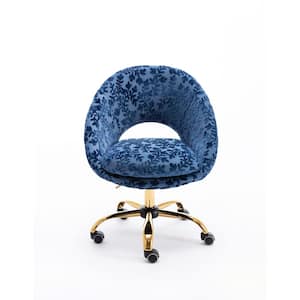 Navy Blue Velvet Seat Task Chairs with Sloped Arms
