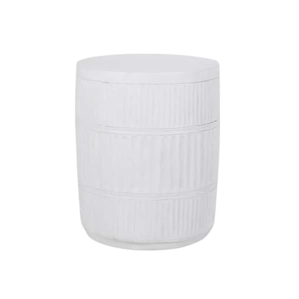 Benjara 15 in. White Round Faux Stone Top End Table