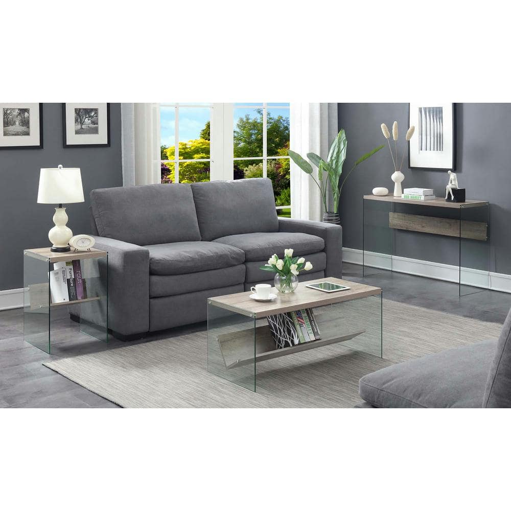 Sandstone and Glass Rectangular End Table with Lower Shelf