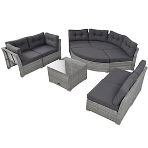 Patio Furniture Wicker Outdoor Furniture Sectional Sofa with Cushions for Patio, Lawn, Backyard, Swimming Pool, Gray