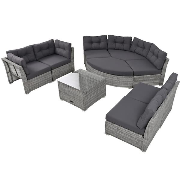 Unbranded Patio Furniture Wicker Outdoor Furniture Sectional Sofa with Cushions for Patio, Lawn, Backyard, Swimming Pool, Gray