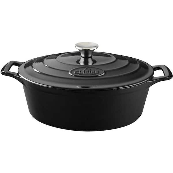 La Cuisine Range Collection 6.75 qt. Oval Cast Iron Casserole Dish in Slate Black with Lid