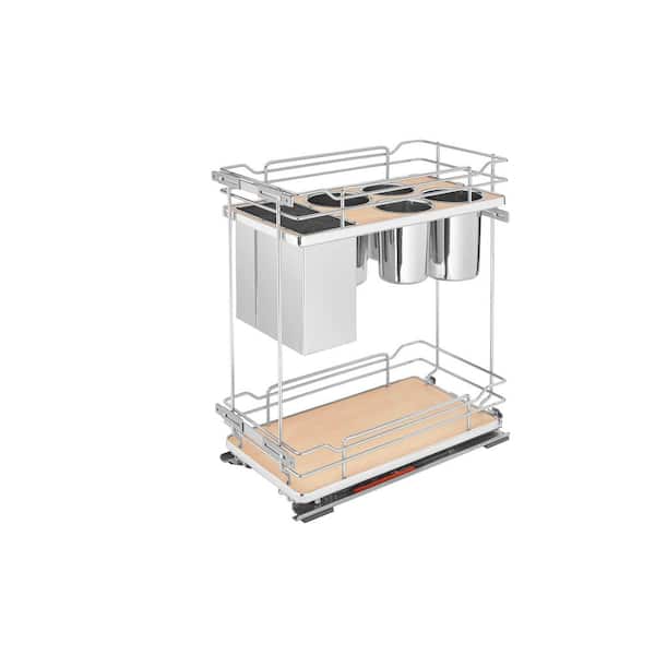 21 in. H x 11.38 in. W x 22.38 in. D Two-Tier Pull-Out Maple Wire Organizer with Knife Block