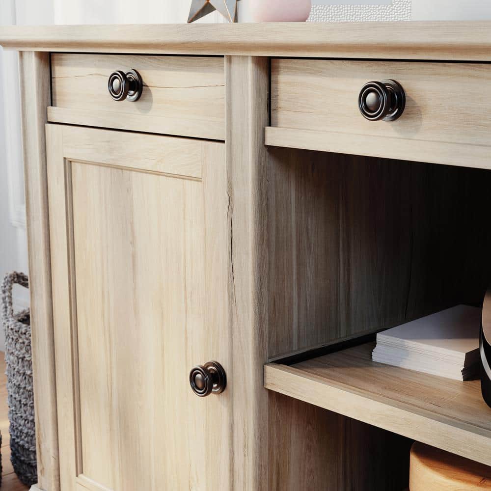 Chalk Oak Wood Credenza with Drawers and Shelves