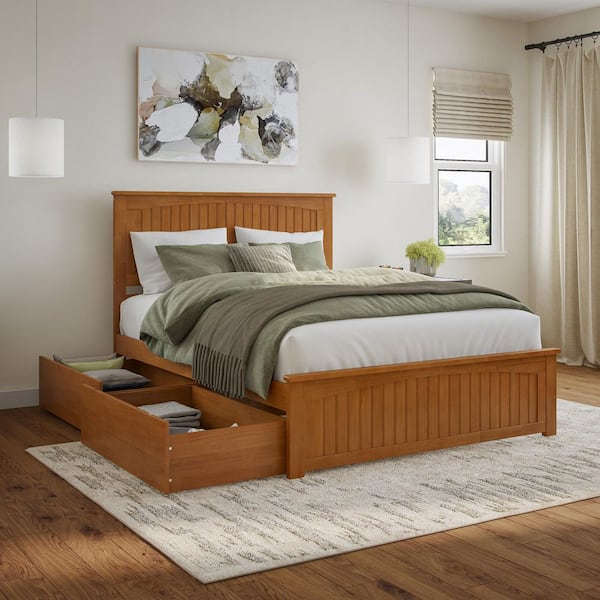 AFI Nantucket Light Toffee Natural Bronze Solid Wood Frame Queen Platform Bed with Matching Footboard and Storage Drawers