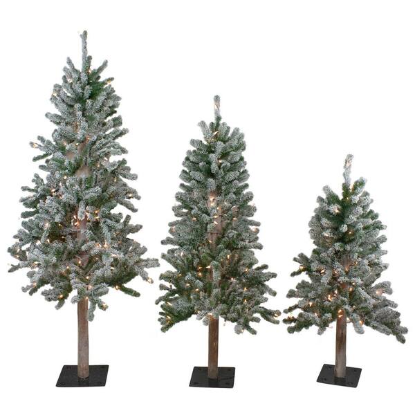 Northlight 3 Ft., 4 Ft. And 5 Ft. Pre-Lit Flocked Alpine Artificial Christmas Trees - Clear Lights (Set Of 3) 33532714