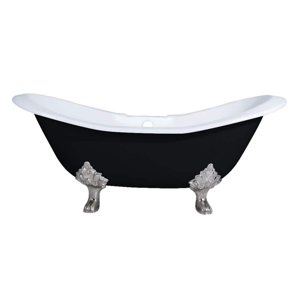 6 ft. Cast Iron Brushed Nickel Claw Foot Double Slipper Tub with 7 in. Deck