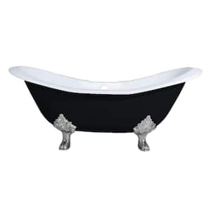 6 ft. Cast Iron Brushed Nickel Claw Foot Double Slipper Tub with 7 in. Deck Holes in Black