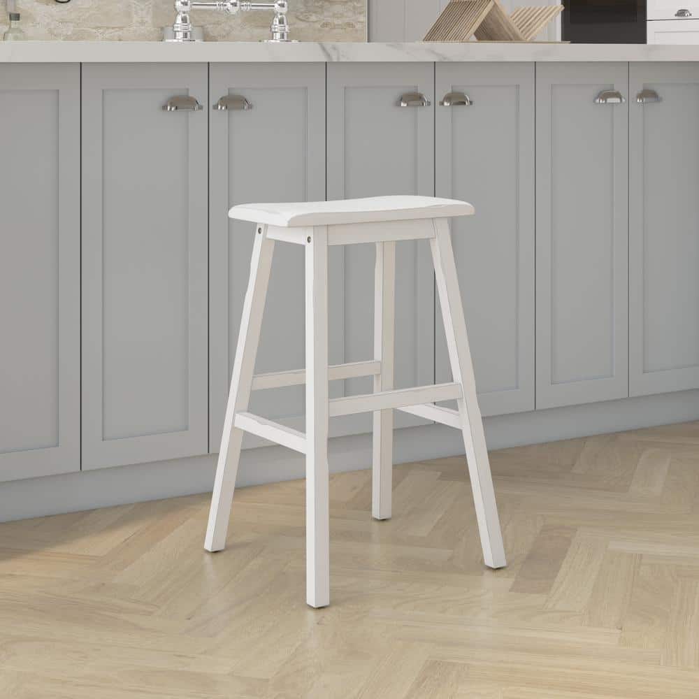 Sea White Wood Saddle Seat Backless Swivel Bar Stool