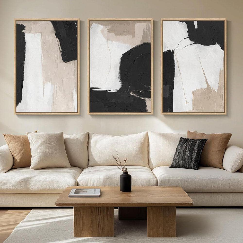 3 Piece Large Framed Black and White Neutral Abstract Wall Ar Poster ...