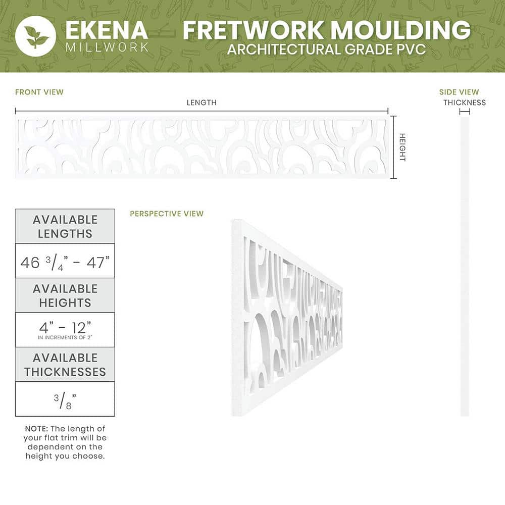 Somerset White PVC Decorative Fretwork Crown Moulding, 47" x 12"