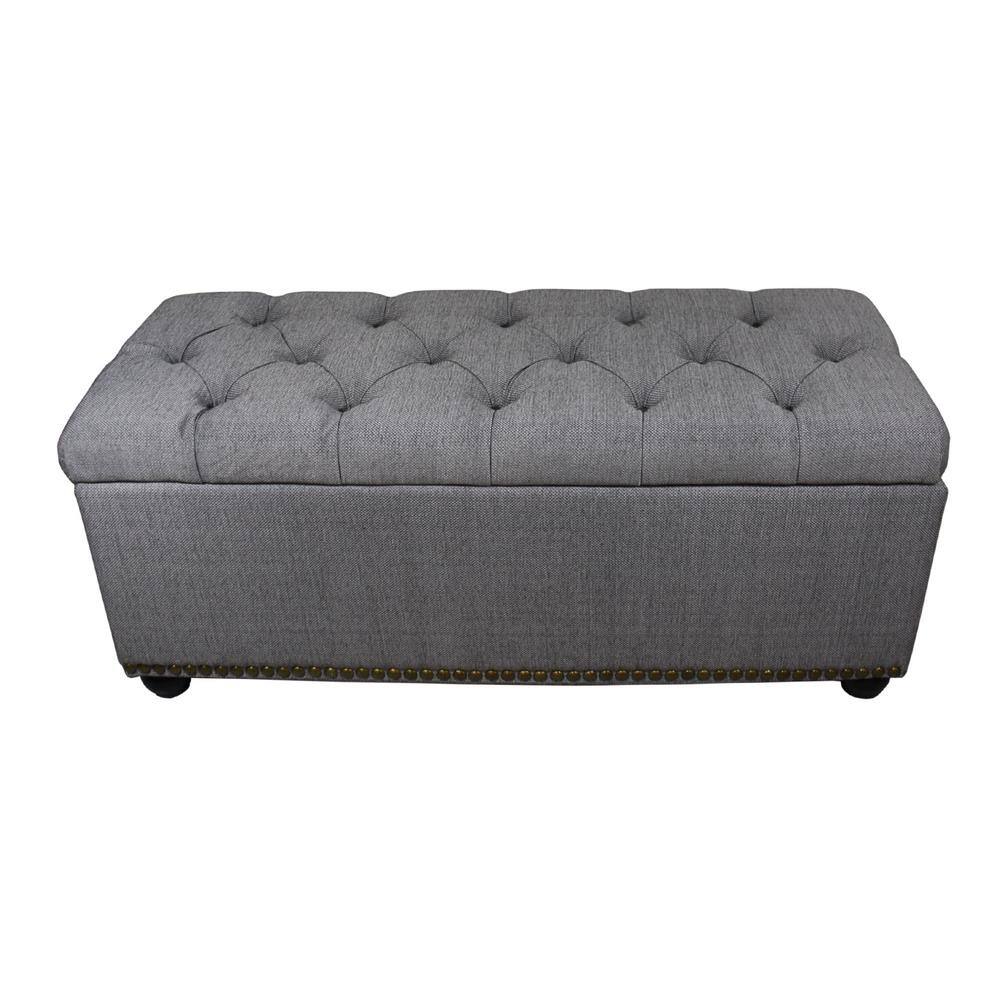 Ore International 18 In Tufted Grey Storage Bench And 3 Piece Ottoman Seating Hb4503 The Home Depot