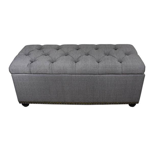 Tufted Grey Storage Bench, Bedroom Bench Storage Seat