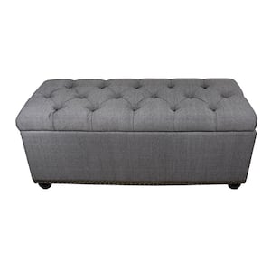 18 in. x 44 in. Tufted Grey Storage Bench with 3-Piece Ottoman Seating