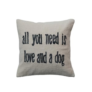 Natural & Black Embroidered All You Need Is Love And A Dog" Polyester 18 in. x 18 in. Cotton and Jute Throw Pillow