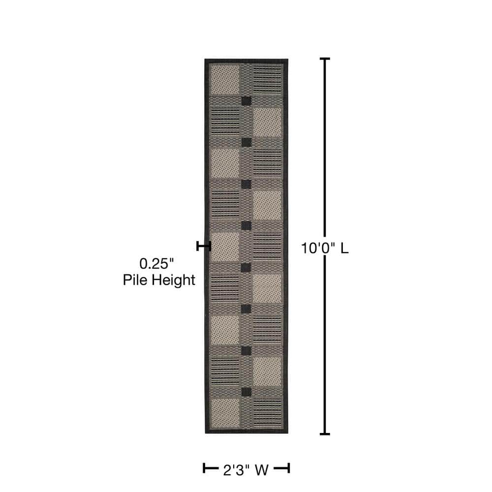 Black and Sand Geometric Outdoor Runner Rug